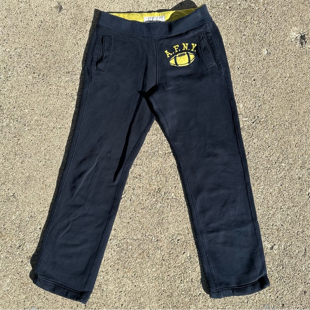Abercrombie and Fitch Navy blue sweatpants yellow AFNY football patch Medium